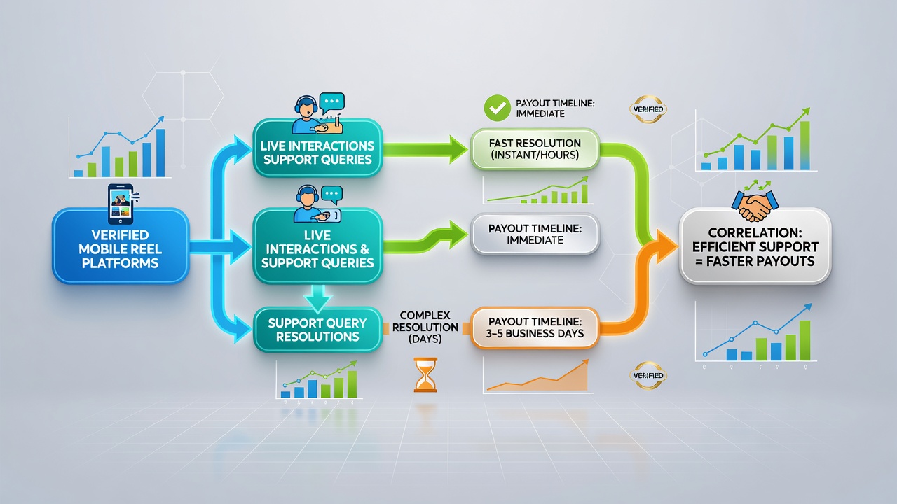 Mobile reel platform interface showing live dealer interaction alongside support query resolution dashboard
