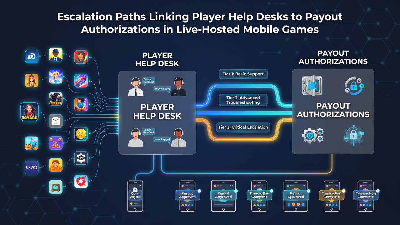 Flowchart of payout authorization steps in mobile live dealer games with support escalation highlighted