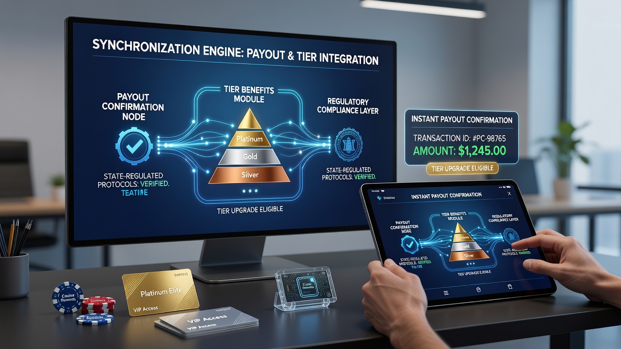Mobile casino interface showing tiered loyalty levels alongside payout status indicators on a regulated app