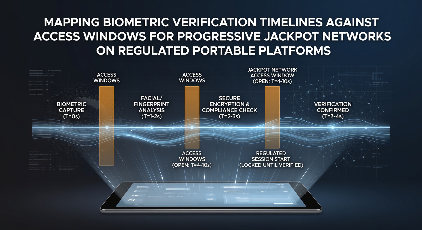 Biometric verification interface on a regulated mobile gaming app displaying timeline metrics for jackpot access