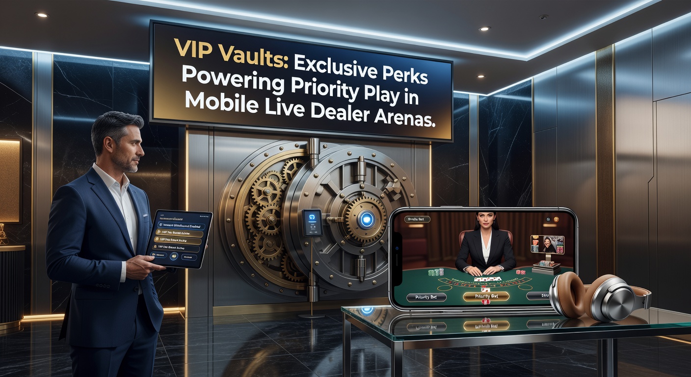 VIP players accessing exclusive vaults on mobile devices during live dealer sessions, showcasing priority seating and personalized interfaces